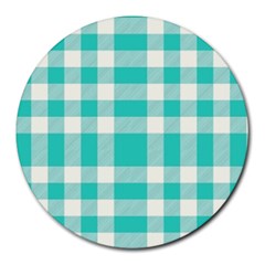 Turquoise Small Plaids  Round Mousepads by ConteMonfrey