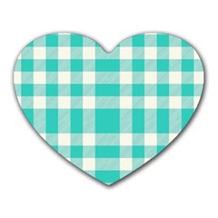 Turquoise Small Plaids  Heart Mousepads by ConteMonfrey