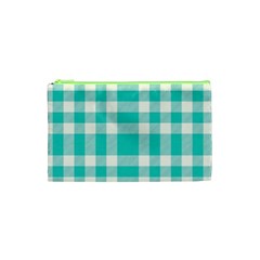 Turquoise Small Plaids  Cosmetic Bag (xs)