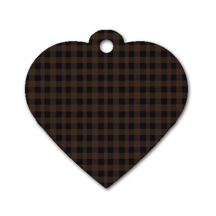 Brown and black small plaids Dog Tag Heart (Two Sides)