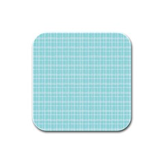 Turquoise Small Plaids Lines Rubber Square Coaster (4 Pack)