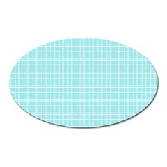Turquoise Small Plaids Lines Oval Magnet