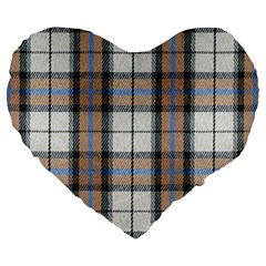 Cute Blue Grey White Plaids Large 19  Premium Heart Shape Cushions by ConteMonfrey