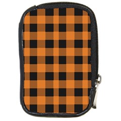 Orange Black Halloween Inspired Plaids Compact Camera Leather Case by ConteMonfrey