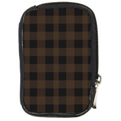 Brown And Black Plaids Compact Camera Leather Case by ConteMonfrey