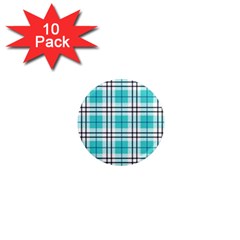 Black, White And Blue Turquoise Plaids 1  Mini Magnet (10 Pack)  by ConteMonfrey