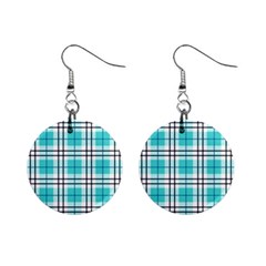 Black, White And Blue Turquoise Plaids Mini Button Earrings by ConteMonfrey