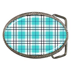 Black, White And Blue Turquoise Plaids Belt Buckles