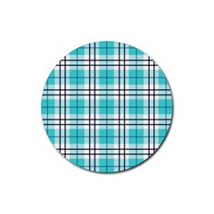 Black, White And Blue Turquoise Plaids Rubber Round Coaster (4 Pack) by ConteMonfrey