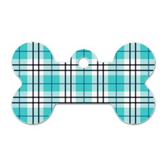 Black, white and blue turquoise plaids Dog Tag Bone (Two Sides)