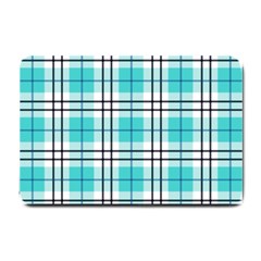 Black, white and blue turquoise plaids Small Doormat 