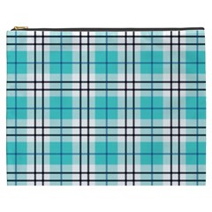 Black, White And Blue Turquoise Plaids Cosmetic Bag (xxxl) by ConteMonfrey