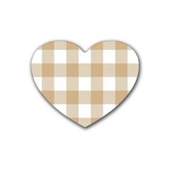 Clean Brown And White Plaids Rubber Heart Coaster (4 Pack) by ConteMonfrey