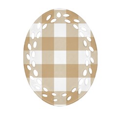 Clean Brown And White Plaids Ornament (oval Filigree) by ConteMonfrey