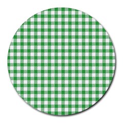 Straight Green White Small Plaids Round Mousepads by ConteMonfrey