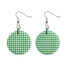 Straight Green White Small Plaids Mini Button Earrings by ConteMonfrey