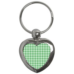 Straight Green White Small Plaids Key Chain (heart) by ConteMonfrey