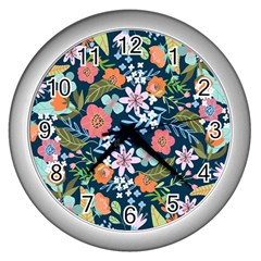 Flowers Flower Flora Nature Floral Background Painting Wall Clock (silver) by Wegoenart