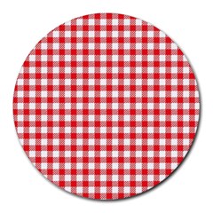 Straight Red White Small Plaids Round Mousepads by ConteMonfrey