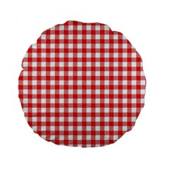 Straight Red White Small Plaids Standard 15  Premium Round Cushions