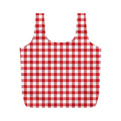 Straight Red White Small Plaids Full Print Recycle Bag (M)