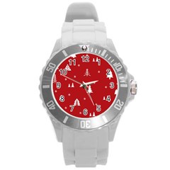 Abstract-cute-christmas Seamless Round Plastic Sport Watch (l) by nateshop