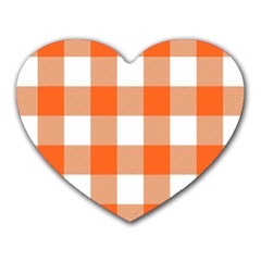 Orange And White Plaids Heart Mousepads by ConteMonfrey