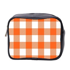 Orange And White Plaids Mini Toiletries Bag (two Sides)