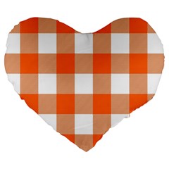 Orange And White Plaids Large 19  Premium Heart Shape Cushions by ConteMonfrey