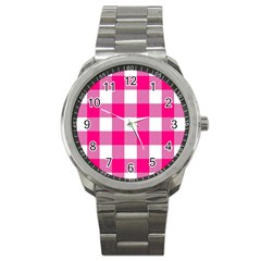 Pink And White Plaids Sport Metal Watch by ConteMonfrey