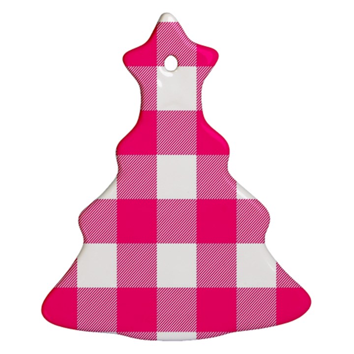 Pink and white plaids Christmas Tree Ornament (Two Sides)