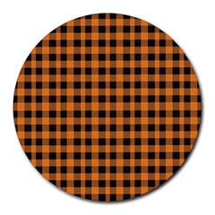 Orange Black Small Plaids Round Mousepads