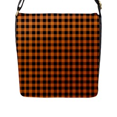 Orange Black Small Plaids Flap Closure Messenger Bag (l) by ConteMonfrey