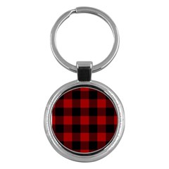 Red And Black Plaids Key Chain (round) by ConteMonfrey