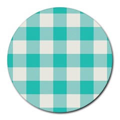 Blue And White Plaids Round Mousepads by ConteMonfrey