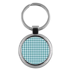 Straight Blue White Small Plaids Key Chain (round) by ConteMonfrey