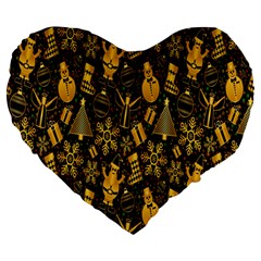 Christmas Large 19  Premium Flano Heart Shape Cushions by nateshop