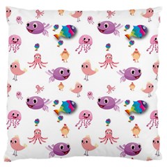 Fish Squid Bird Jellyfish Chicken Large Flano Cushion Case (one Side) by Wegoenart