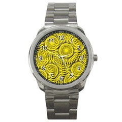 Yellow Abstract Sun Pattern Background Sport Metal Watch by Wegoenart
