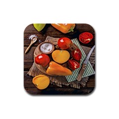 Tomatoes And Bell Pepper - Italian Food Rubber Square Coaster (4 Pack) by ConteMonfrey