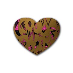 Doodles,gold Rubber Coaster (heart) by nateshop