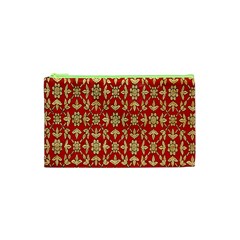 Gold-red Flower Cosmetic Bag (xs) by nateshop