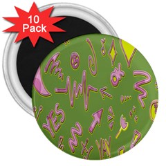 Green Yes Pink 3  Magnets (10 Pack)  by nateshop