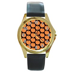 Black And Orange Pumpkin Round Gold Metal Watch by ConteMonfrey