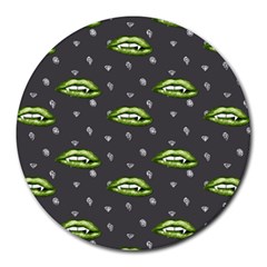 Green Vampire Mouth - Halloween Modern Decor Round Mousepads by ConteMonfrey