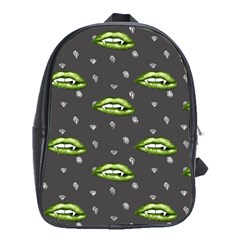 Green Vampire Mouth - Halloween Modern Decor School Bag (xl) by ConteMonfrey