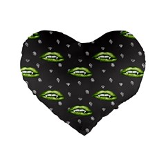 Green Vampire Mouth - Halloween Modern Decor Standard 16  Premium Heart Shape Cushions by ConteMonfrey