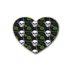 Green Roses And Skull - Romantic Halloween   Rubber Coaster (heart) by ConteMonfrey