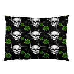 Green Roses And Skull - Romantic Halloween   Pillow Case by ConteMonfrey