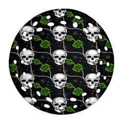 Green Roses And Skull - Romantic Halloween   Round Filigree Ornament (two Sides) by ConteMonfrey